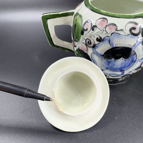 Hand Painted Mexico Pottery Tonala Talavera Sugar Bowl Jar Canister Container - Picture 6 of 13